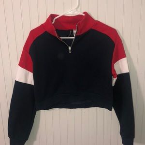 Red, white and blue half zip up
